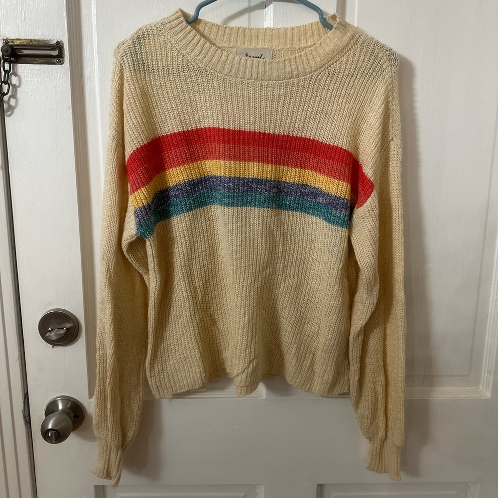 Bicaal Cream Sweater with Colorful Stripes